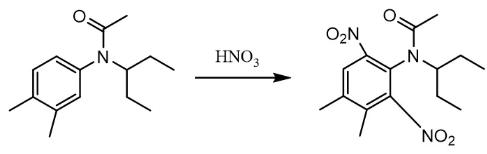 圖2 N-(l-乙基丙基)-N-乙?；?3,4-二甲基苯胺硝化反應方程式